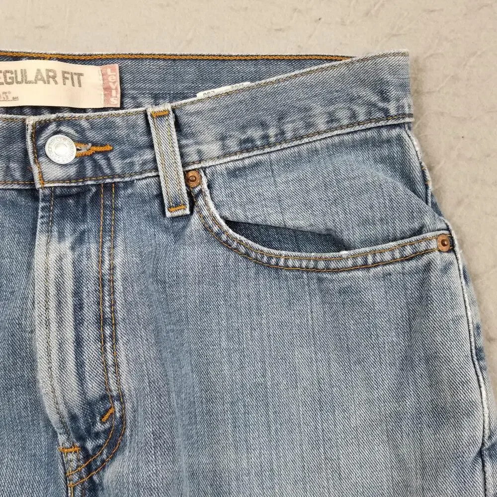 Levis 505 Jeans Mens 32x30 Blue Light Wash Straight‎ 100% Cotton Denim Pants